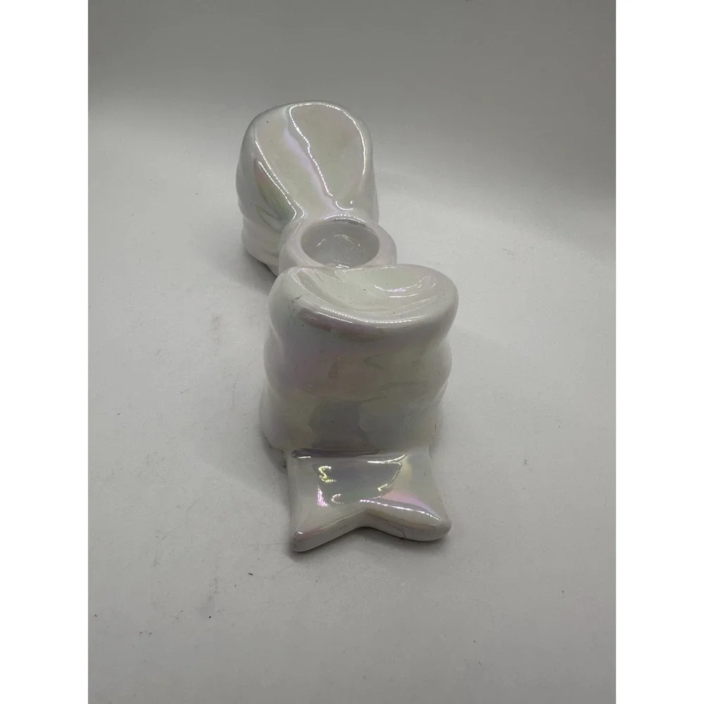 Target Bullseye's 2pk Ceramic Bow‎ Candle Holders Christmas Iridescent (NIB)